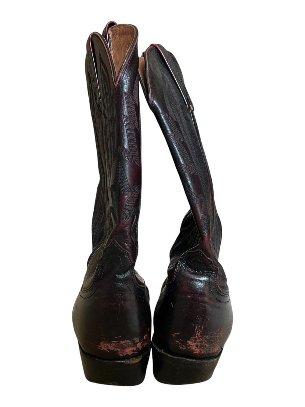 Lucchese 2000 Mens T3012R4 Kangaroo Black Cherry Red Leather Cowboy Boots - Picture 6 of 16